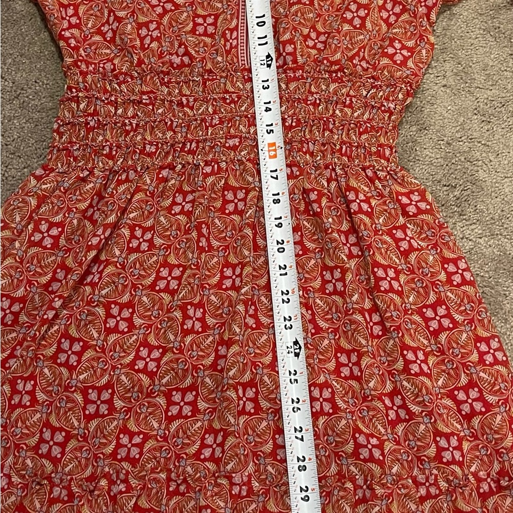 Max Studio London Women's L  Red Boho Paisley Smocked Ruffle dresses - Picture 9 of 15